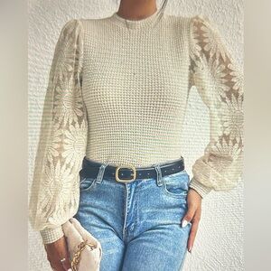 Sunflower Mesh Knit Top in Beige